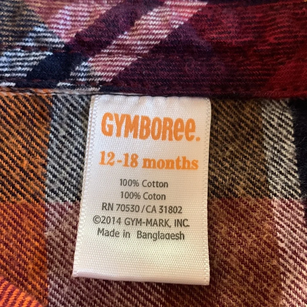 Gymboree Orange Plaid Flannel Shirt 12-18M EUC Baby Boy